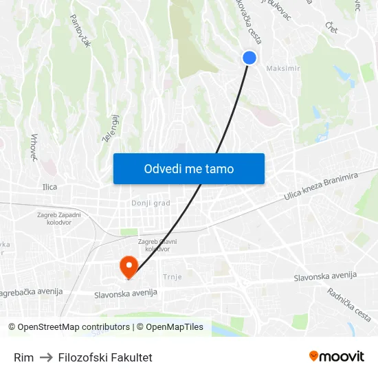 Rim to Filozofski Fakultet map