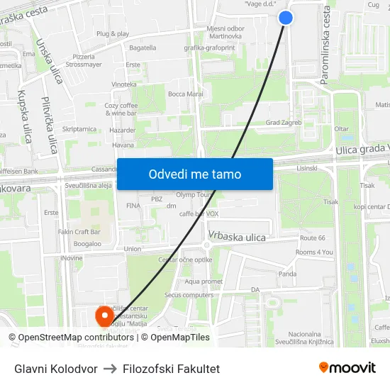 Glavni Kolodvor to Filozofski Fakultet map