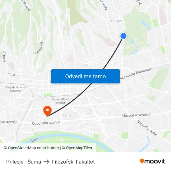 Prilesje - Šuma to Filozofski Fakultet map