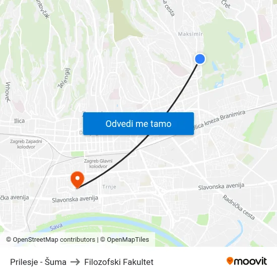 Prilesje - Šuma to Filozofski Fakultet map