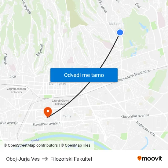 Oboj-Jurja Ves to Filozofski Fakultet map