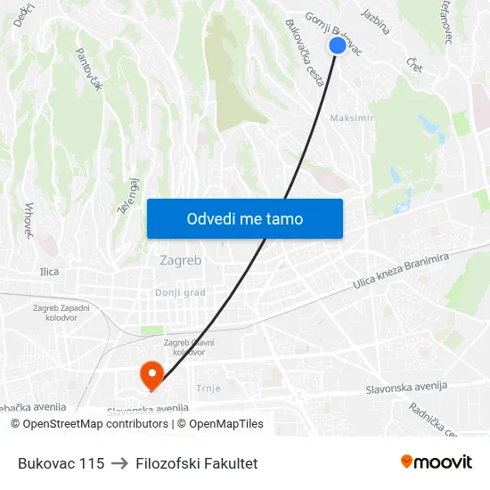 Bukovac 115 to Filozofski Fakultet map