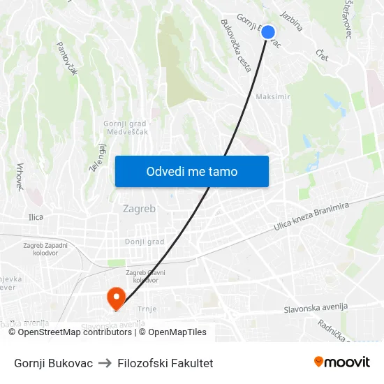 Gornji Bukovac to Filozofski Fakultet map
