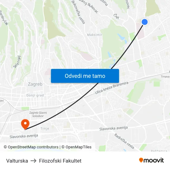 Valturska to Filozofski Fakultet map