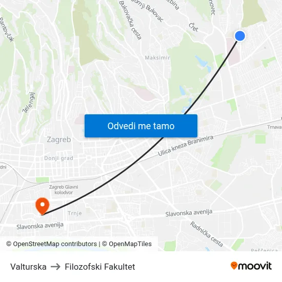Valturska to Filozofski Fakultet map