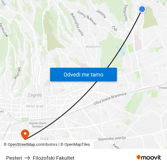 Pesteri to Filozofski Fakultet map