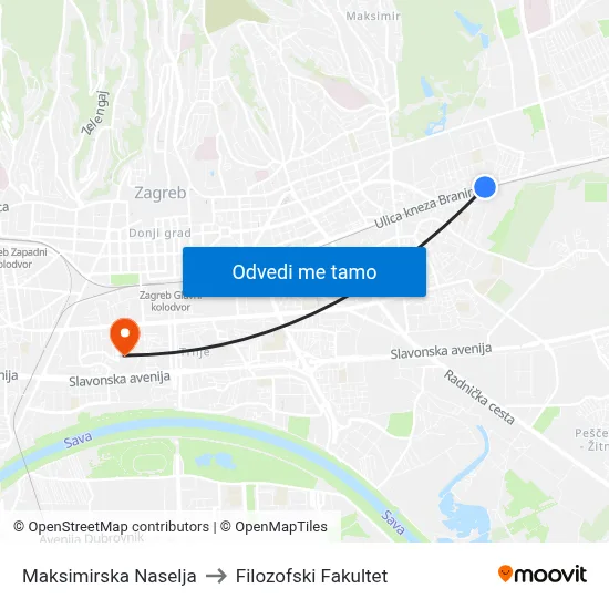 Maksimirska Naselja to Filozofski Fakultet map