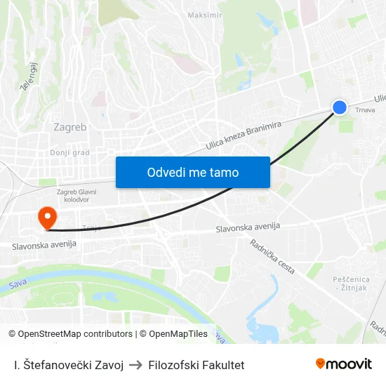 I. Štefanovečki Zavoj to Filozofski Fakultet map