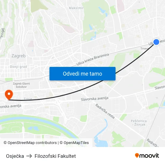 Osječka to Filozofski Fakultet map