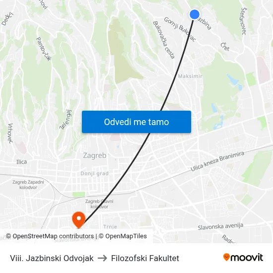 Viii. Jazbinski Odvojak to Filozofski Fakultet map