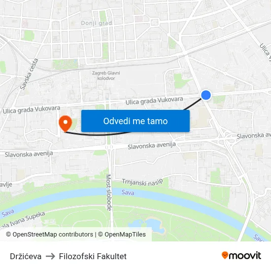 Držićeva to Filozofski Fakultet map