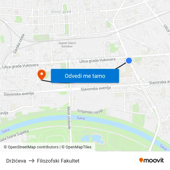 Držićeva to Filozofski Fakultet map