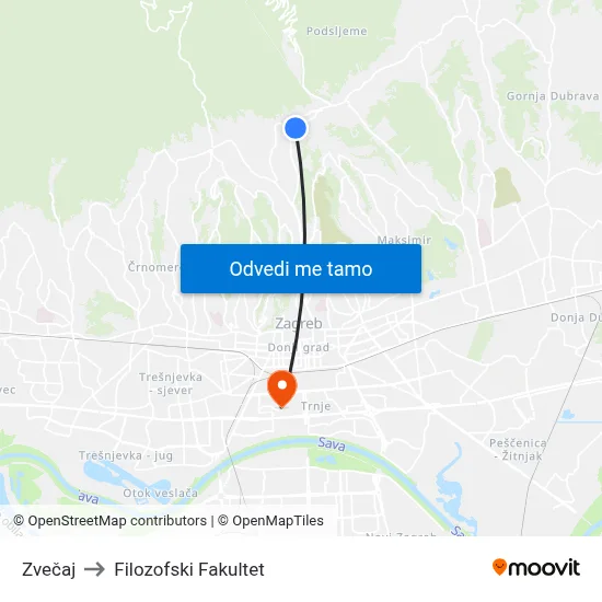 Zvečaj to Filozofski Fakultet map