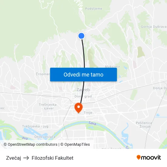 Zvečaj to Filozofski Fakultet map