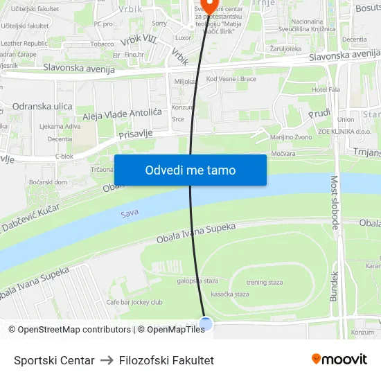 Sportski Centar to Filozofski Fakultet map