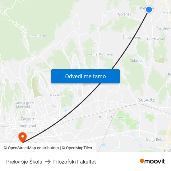 Prekvršje-Škola to Filozofski Fakultet map