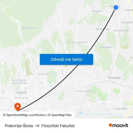Prekvršje-Škola to Filozofski Fakultet map