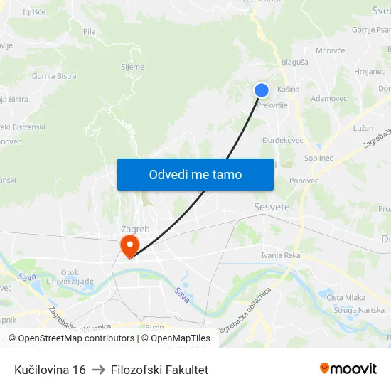 Kučilovina 16 to Filozofski Fakultet map