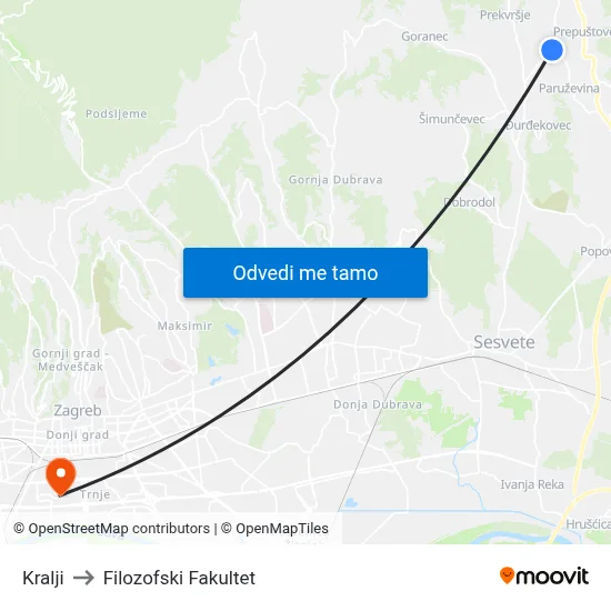 Kralji to Filozofski Fakultet map