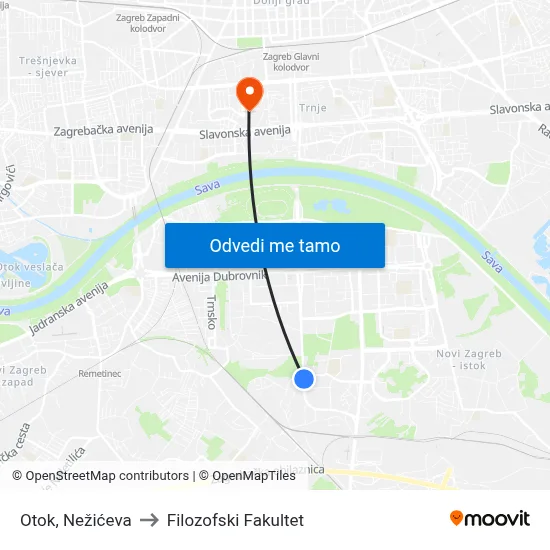 Otok, Nežićeva to Filozofski Fakultet map