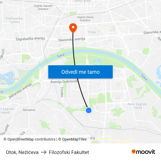 Otok, Nežićeva to Filozofski Fakultet map