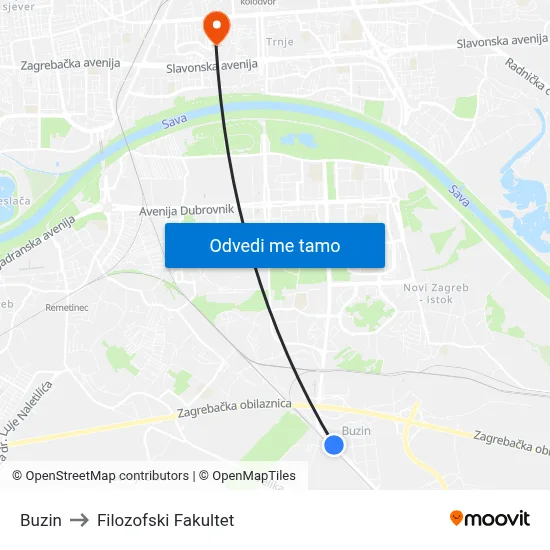 Buzin to Filozofski Fakultet map