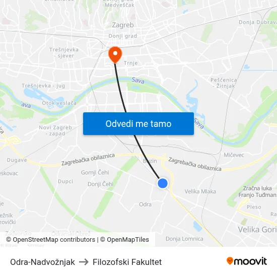 Odra-Nadvožnjak to Filozofski Fakultet map