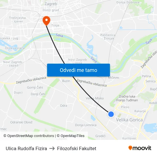 Ulica Rudolfa Fizira to Filozofski Fakultet map