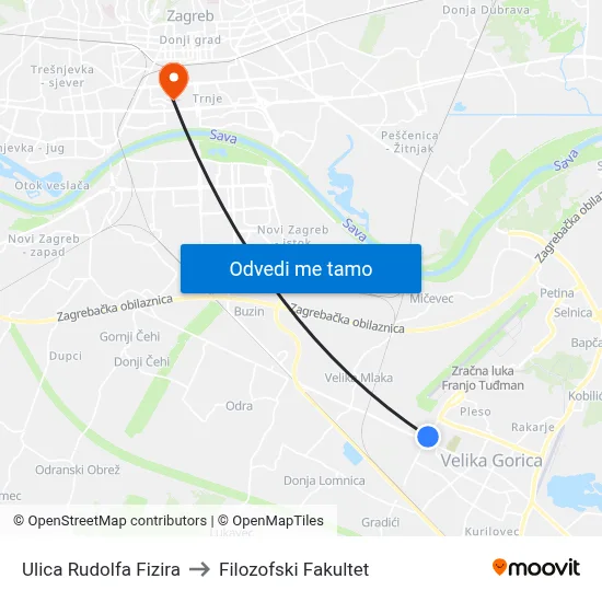 Ulica Rudolfa Fizira to Filozofski Fakultet map