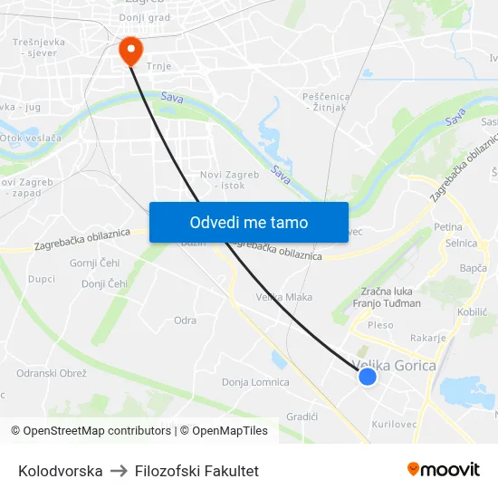 Kolodvorska to Filozofski Fakultet map