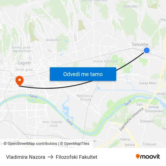 Vladimira Nazora to Filozofski Fakultet map