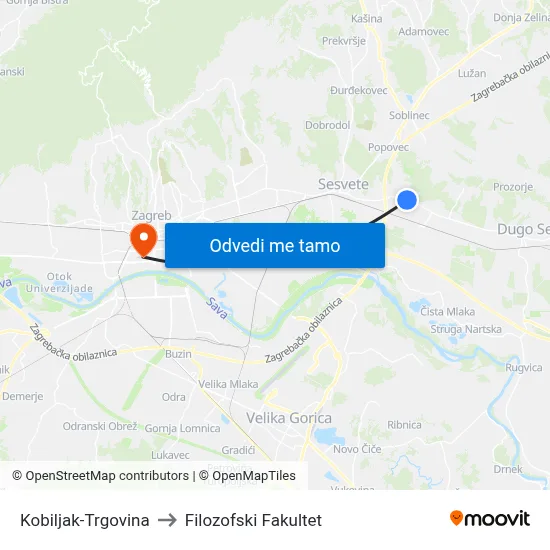 Kobiljak-Trgovina to Filozofski Fakultet map