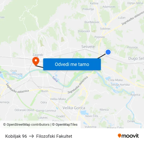 Kobiljak 96 to Filozofski Fakultet map