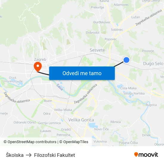 Školska to Filozofski Fakultet map