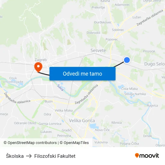 Školska to Filozofski Fakultet map