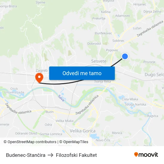 Budenec-Stančira to Filozofski Fakultet map