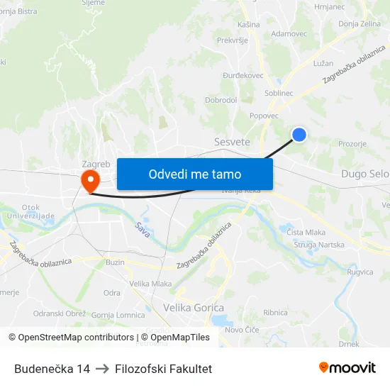 Budenečka 14 to Filozofski Fakultet map