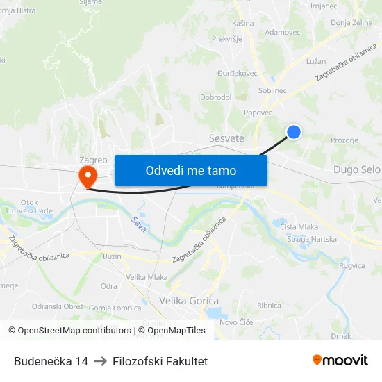 Budenečka 14 to Filozofski Fakultet map