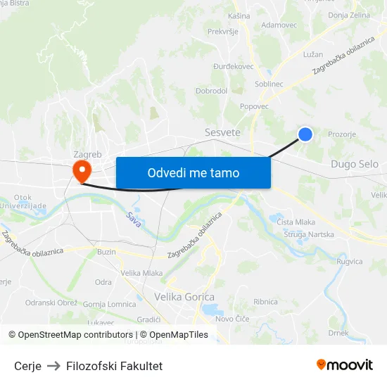 Cerje to Filozofski Fakultet map