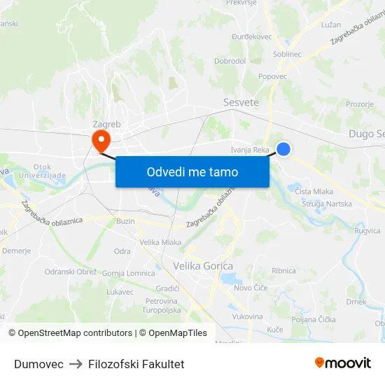 Dumovec to Filozofski Fakultet map