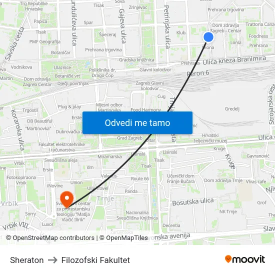 Sheraton to Filozofski Fakultet map