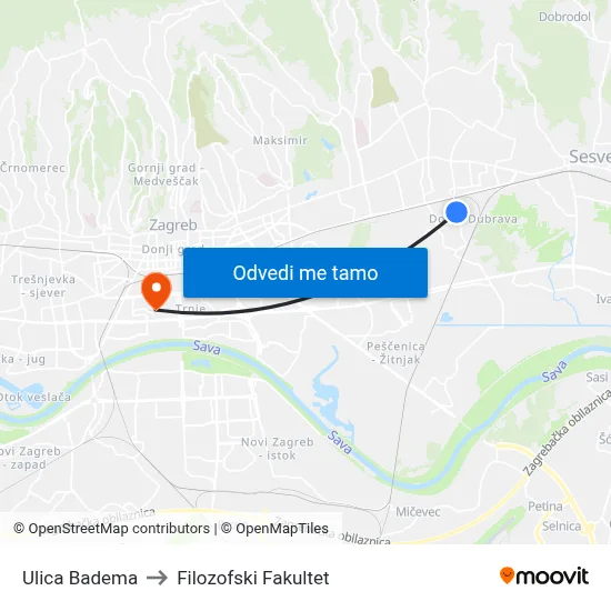 Ulica Badema to Filozofski Fakultet map