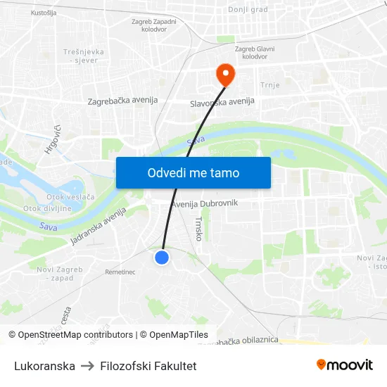 Lukoranska to Filozofski Fakultet map