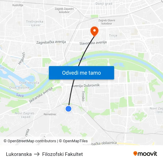 Lukoranska to Filozofski Fakultet map