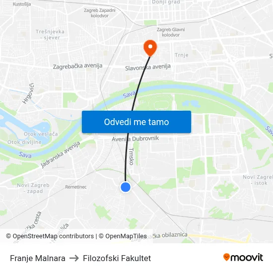Franje Malnara to Filozofski Fakultet map