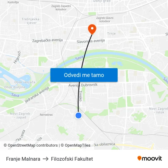 Franje Malnara to Filozofski Fakultet map