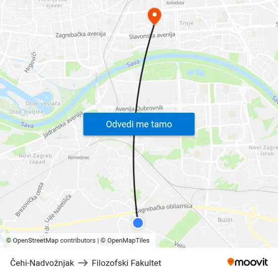 Čehi-Nadvožnjak to Filozofski Fakultet map