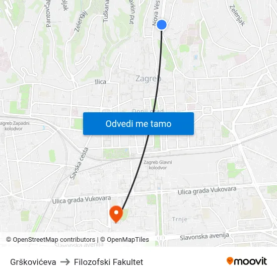 Grškovićeva to Filozofski Fakultet map