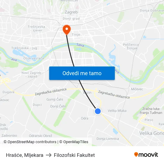 Hrašće, Mljekara to Filozofski Fakultet map