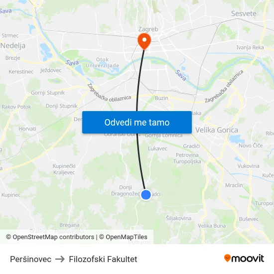 Peršinovec to Filozofski Fakultet map